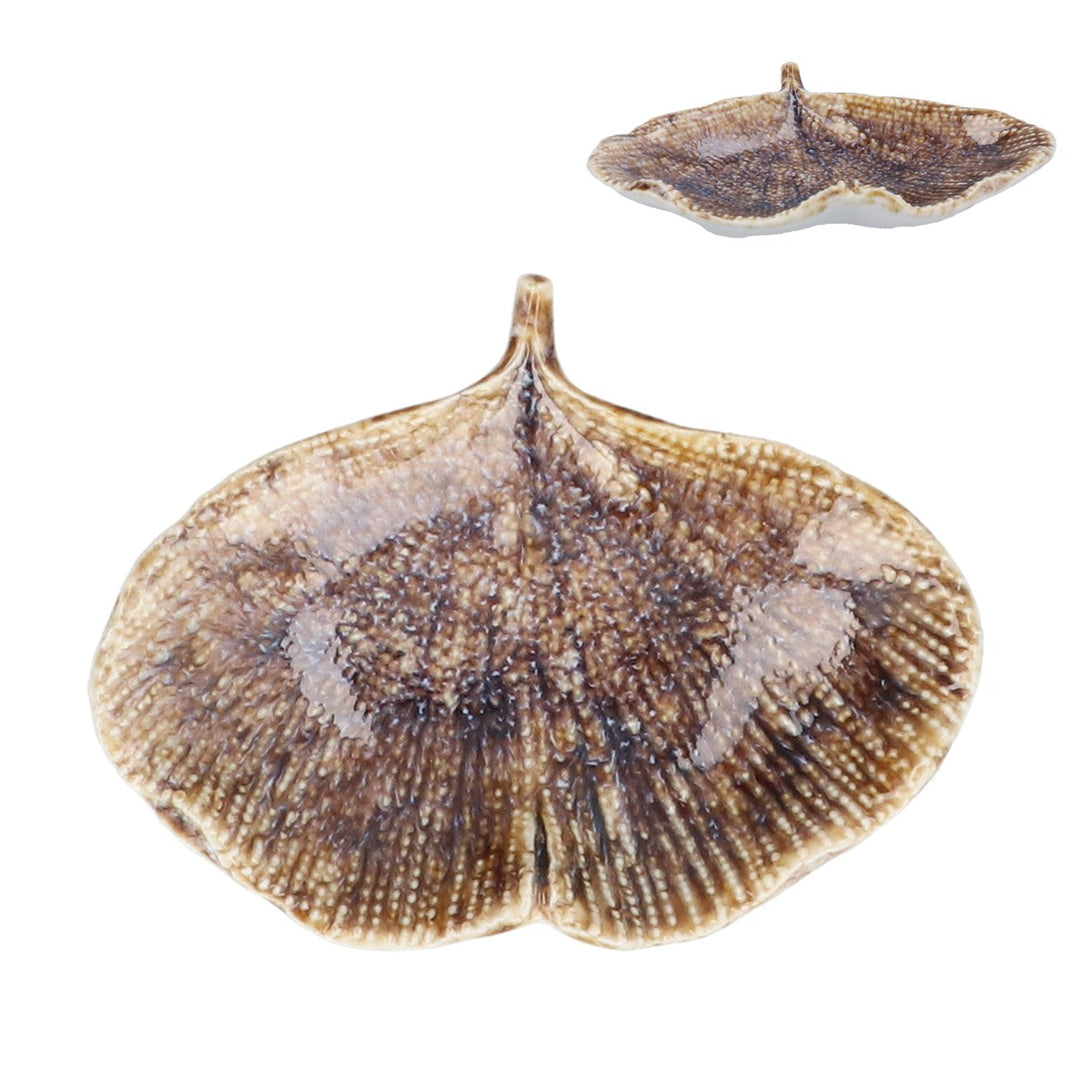 Natural Reactive Stoneware Gingko Trinket Dish,  (LxWxD) 2x11x8cm