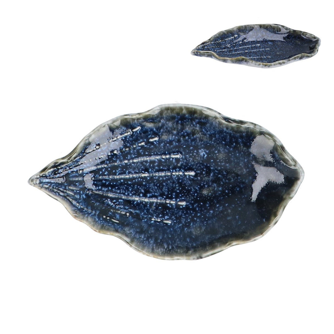 Blue Reactive Stoneware Shell Trinket Dish,  (LxWxD) 2x4x8cm
