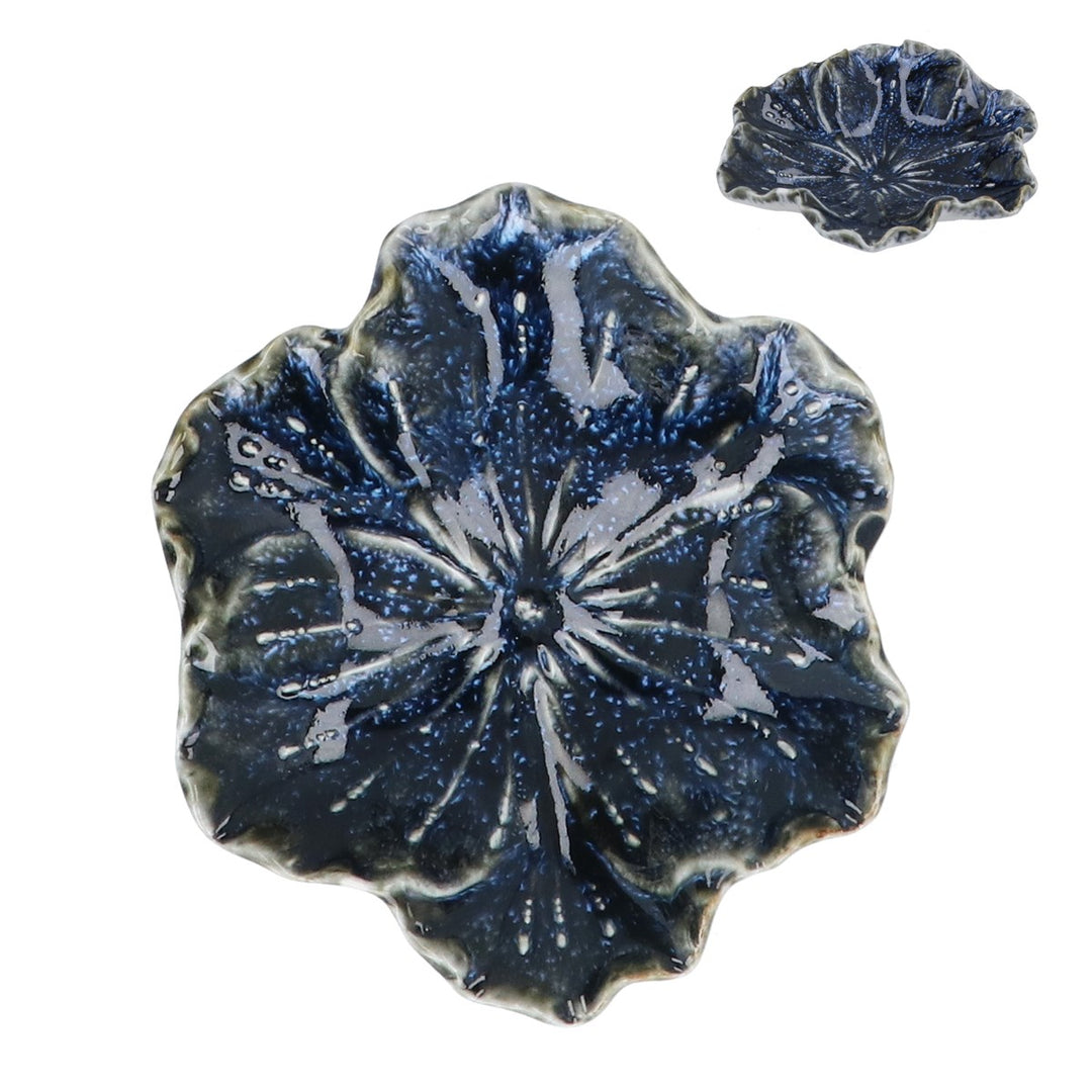 Blue Reactive Stoneware Hellebore Trinket Dish,  (LxWxD) 3x12x12cm