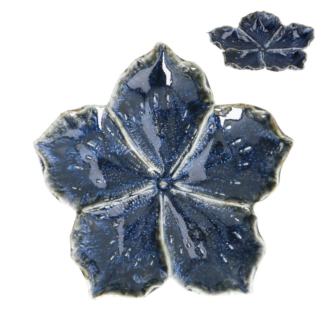 Blue Reactive Stoneware Hibiscus Trinket Dish M,  (LxWxD) 3x17x7cm