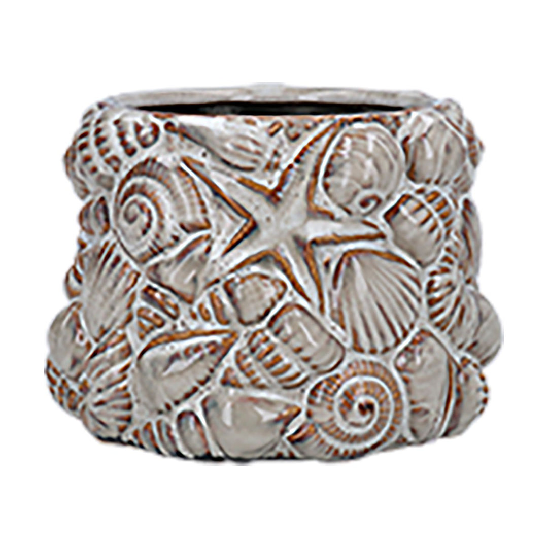 Embossed Shells Stoneware Pot Cover, Med,  (LxWxD) 11.5x16.5x16.5cm