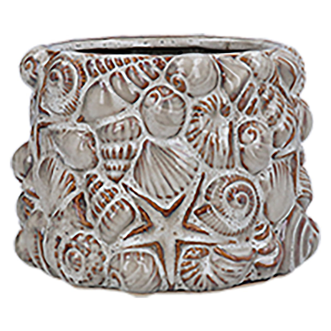 Embossed Shells Stoneware Pot Cover, Lrg,  (LxWxD) 14.5x19x19cm