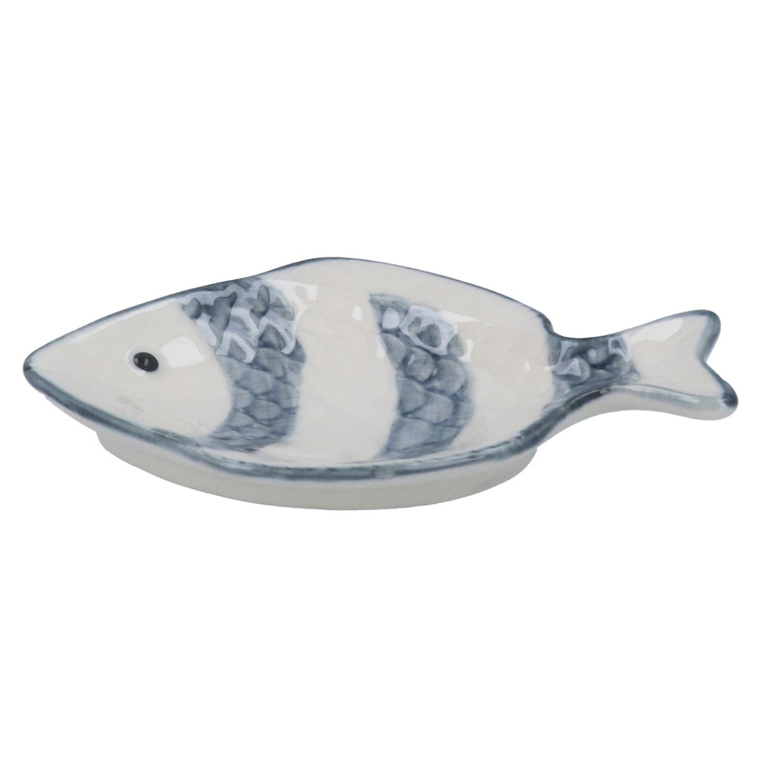 Grey Stripe Stoneware Fish Mini Trinket Dish,  (LxWxD) 1x11x7cm