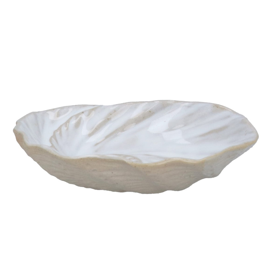 White Stoneware Spiral Shell Trinket Dish,  (LxWxD) 3x12x11cm
