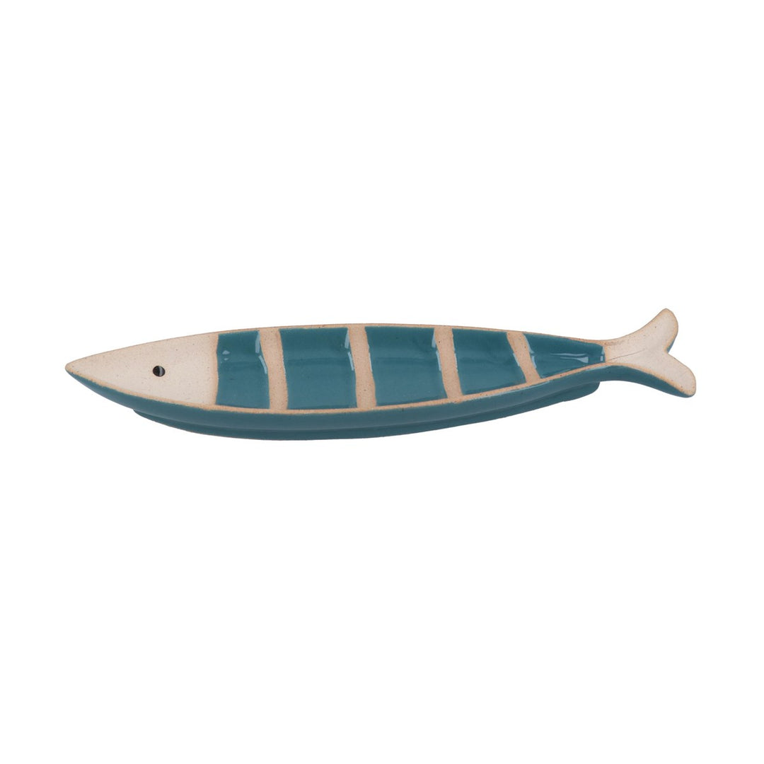 Blue Stripe Stoneware Sardine Trinket Dish, Sml,  (LxWxD) 1x19x5cm