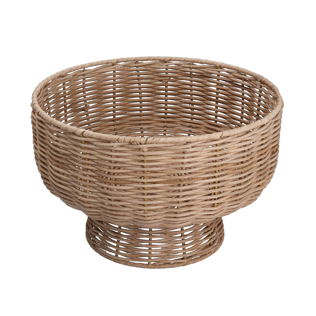 Rattan Round Pedastal Bowl Basket,  (LxWxD) 17x25x25cm
