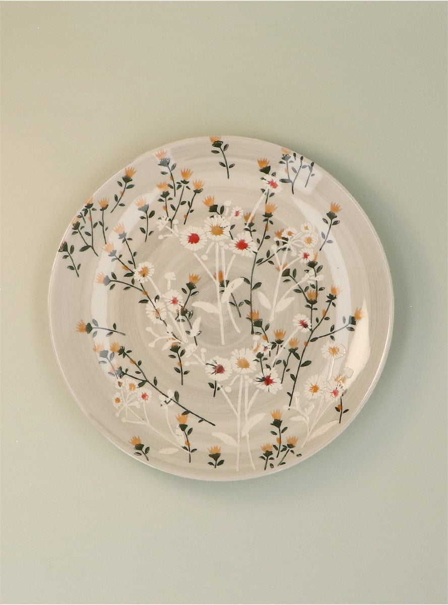 Grey Wild Daisy Stoneware Side Plate,  (LxWxD) 2.5x21x21cm