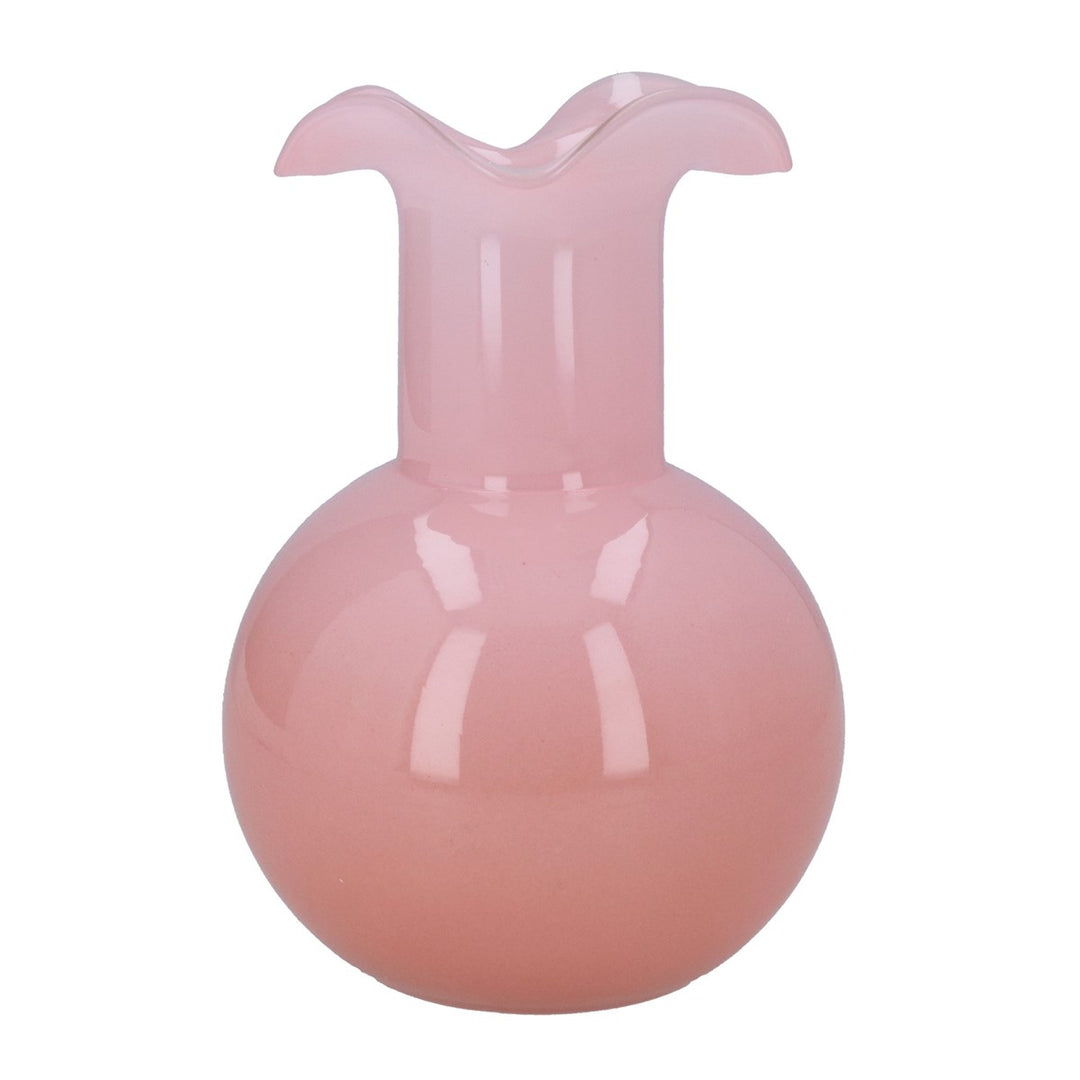 Pink Opaque Glass Frill Top Ball Vase,