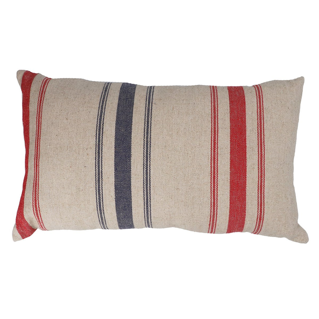 Natural Navy & Red Stripe Rect. Cushion w Pad,  (LxWxD) 30x50x13cm
