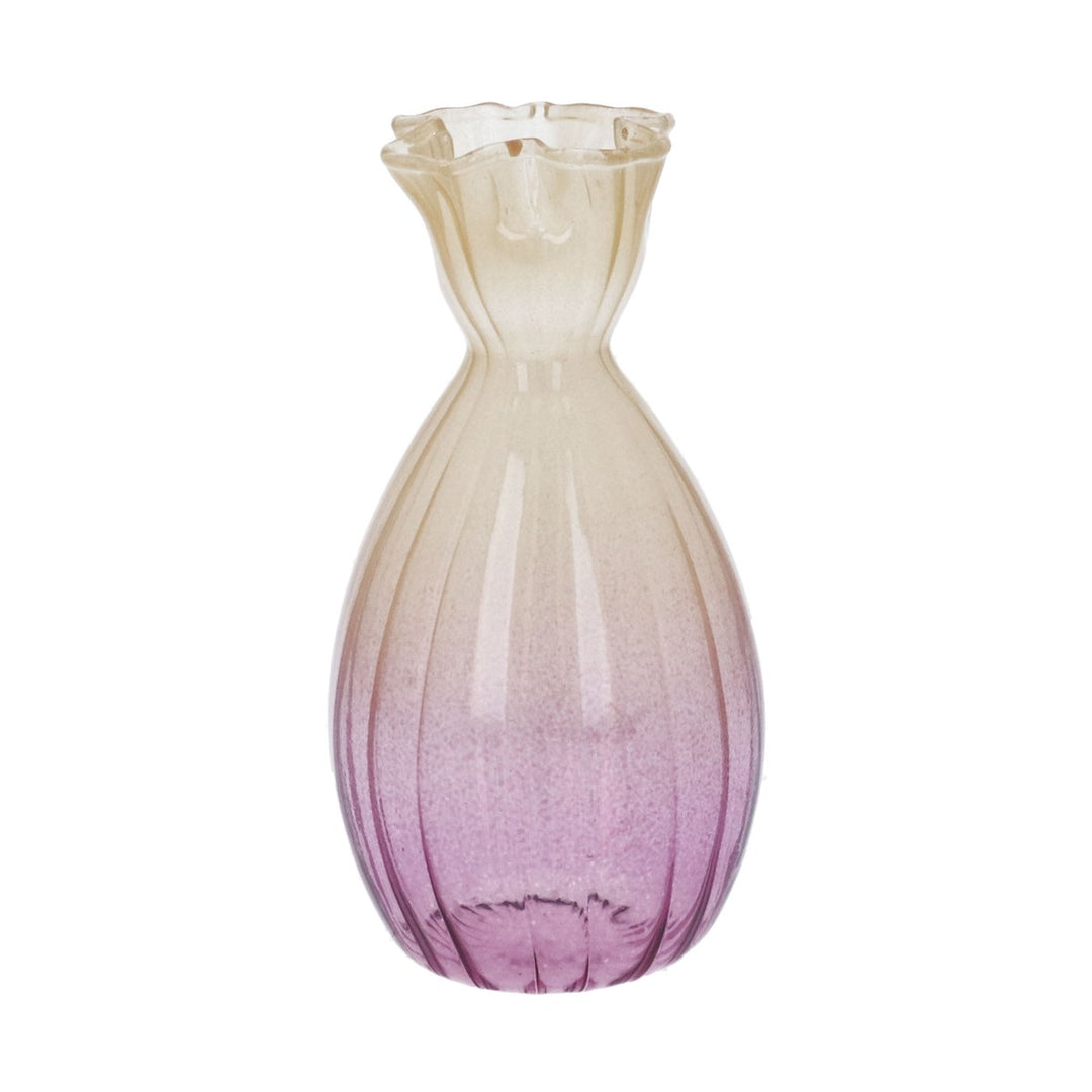 Yellow/Petrol Glass Frill Top Tall Bud Vase,  (LxWxD) 13.5x7x7cm