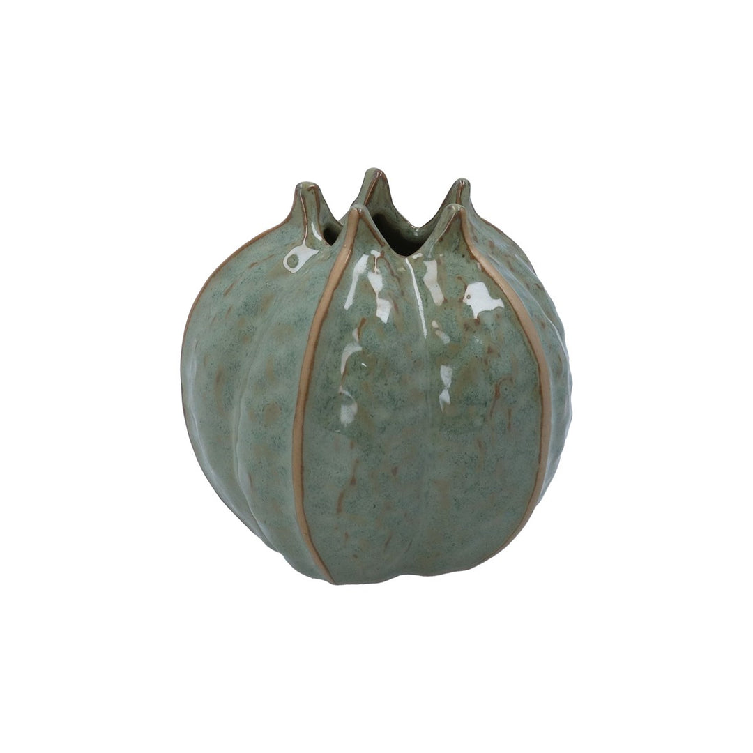 Green Stoneware Pod Dec. Vase, Mini,  (LxWxD) 11.2x11.4x11.4cm