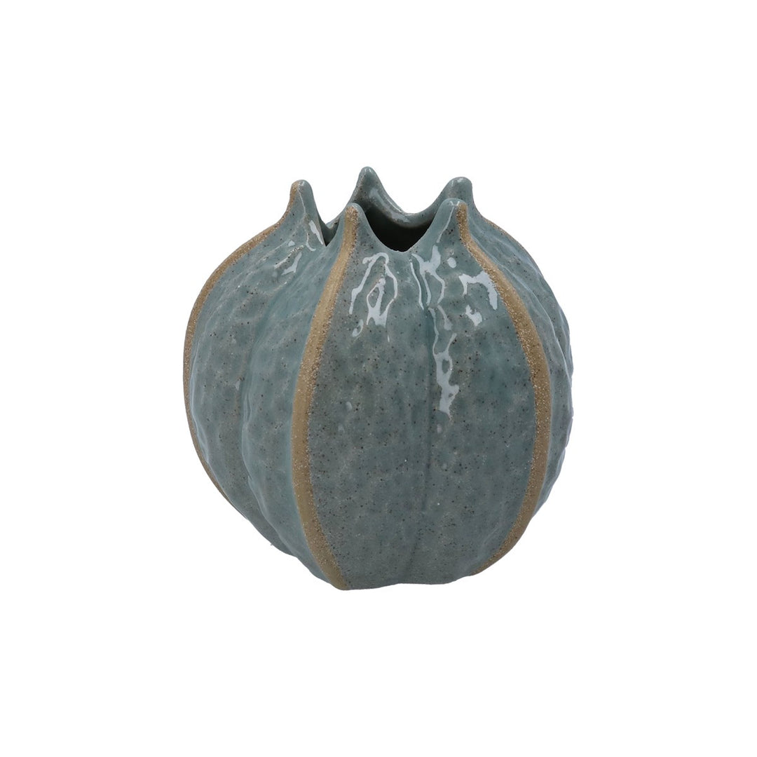 Blue Stoneware Pod Dec. Vase, Mini,  (LxWxD) 11.2x11.4x11.4cm
