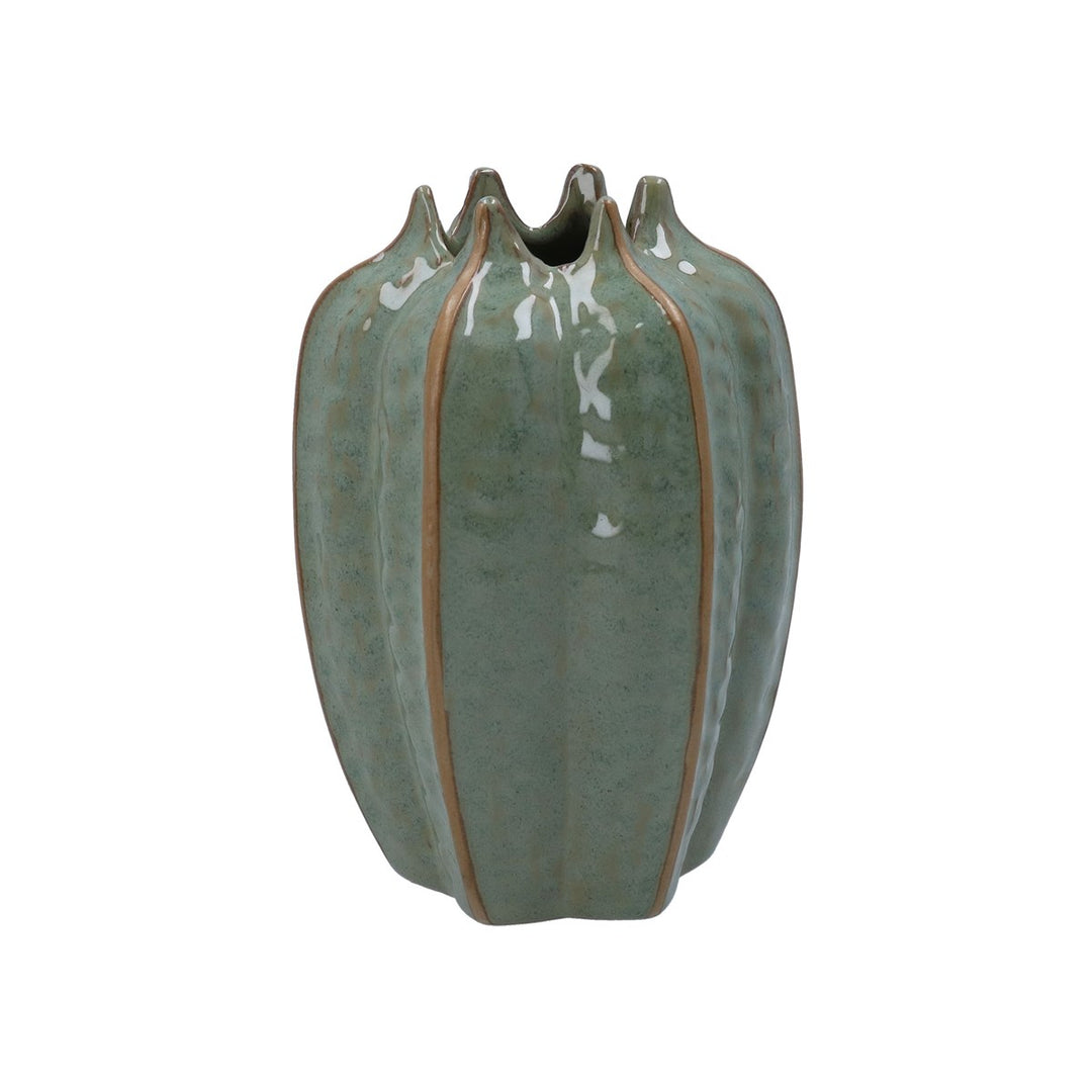 Green Stoneware Pod Dec. Vase, Sml,  (LxWxD) 16.2x11.6x11.6cm
