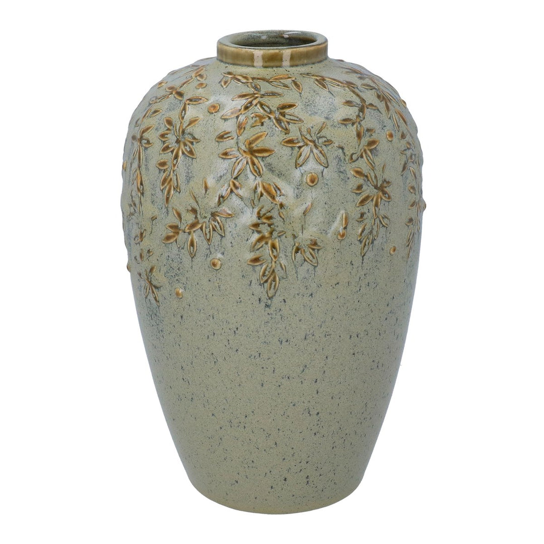 Verdigris Reactive Ceramic Vine Dec. Vase Lrg,  (LxWxD) 25.5x16.5x16.5cm