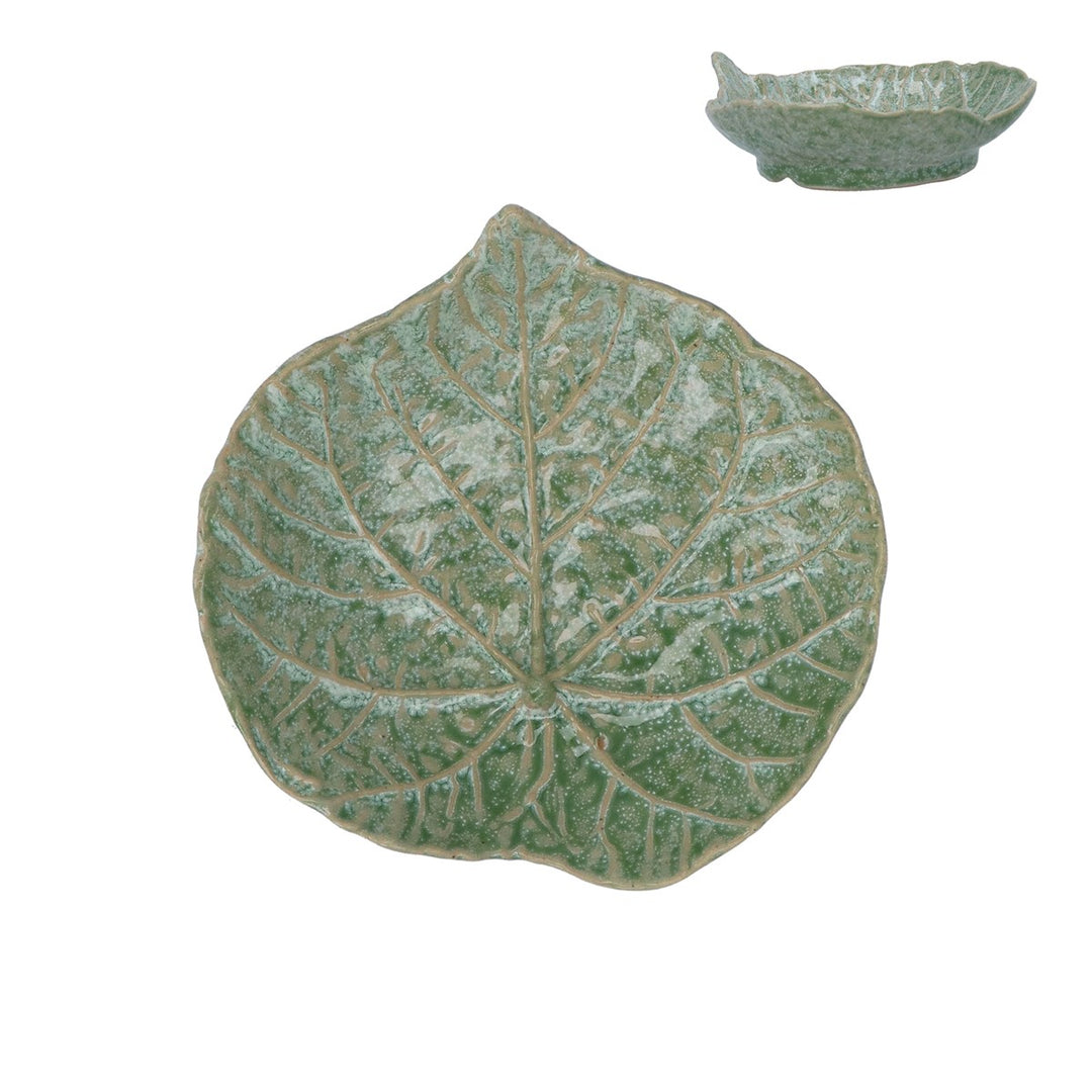 Green Speckle Porcelain Round Leaf Trinket Dish,  (LxWxD) 4x13x12.3cm