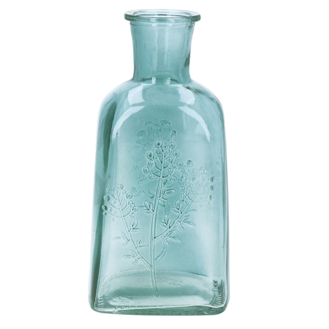 Blue Glass Wild Flower Bottle Vase,  (LxWxD) 19x9.5x7.5cm