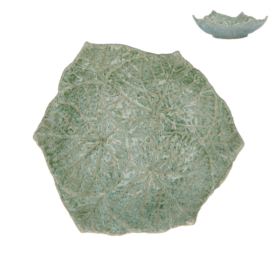 Grn Speckle Porcelain Cordate Leaf Overlay Dish,  (LxWxD) 7.8x22.8x23.4cm