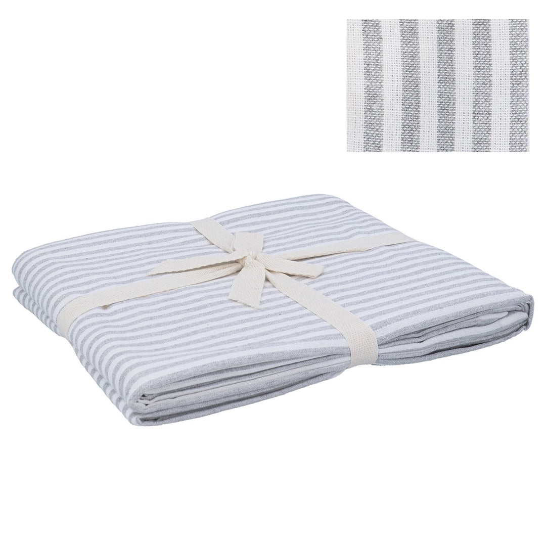 Grey Cotton Mix Stripe Tablecloth, 160x250cm,  (LxWxD) 0.5x160x250cm