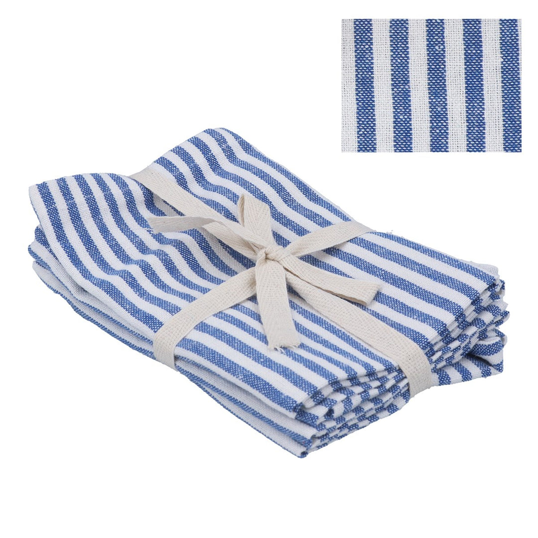 Blue Cotton Mix Stripe Napkin, Pk/4,  (LxWxD) 0.5x40x40cm