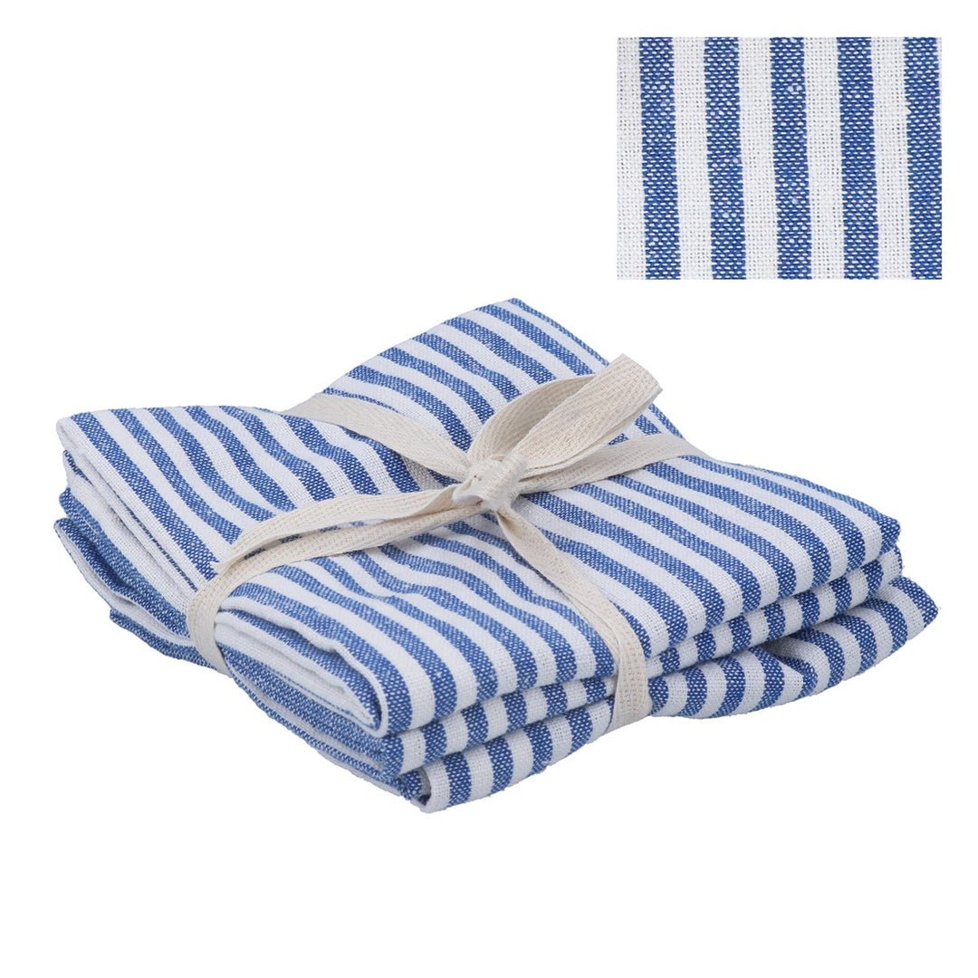Blue Cotton Mix Stripe T-Towel, Pk/3,  (LxWxD) 0.5x40x60cm