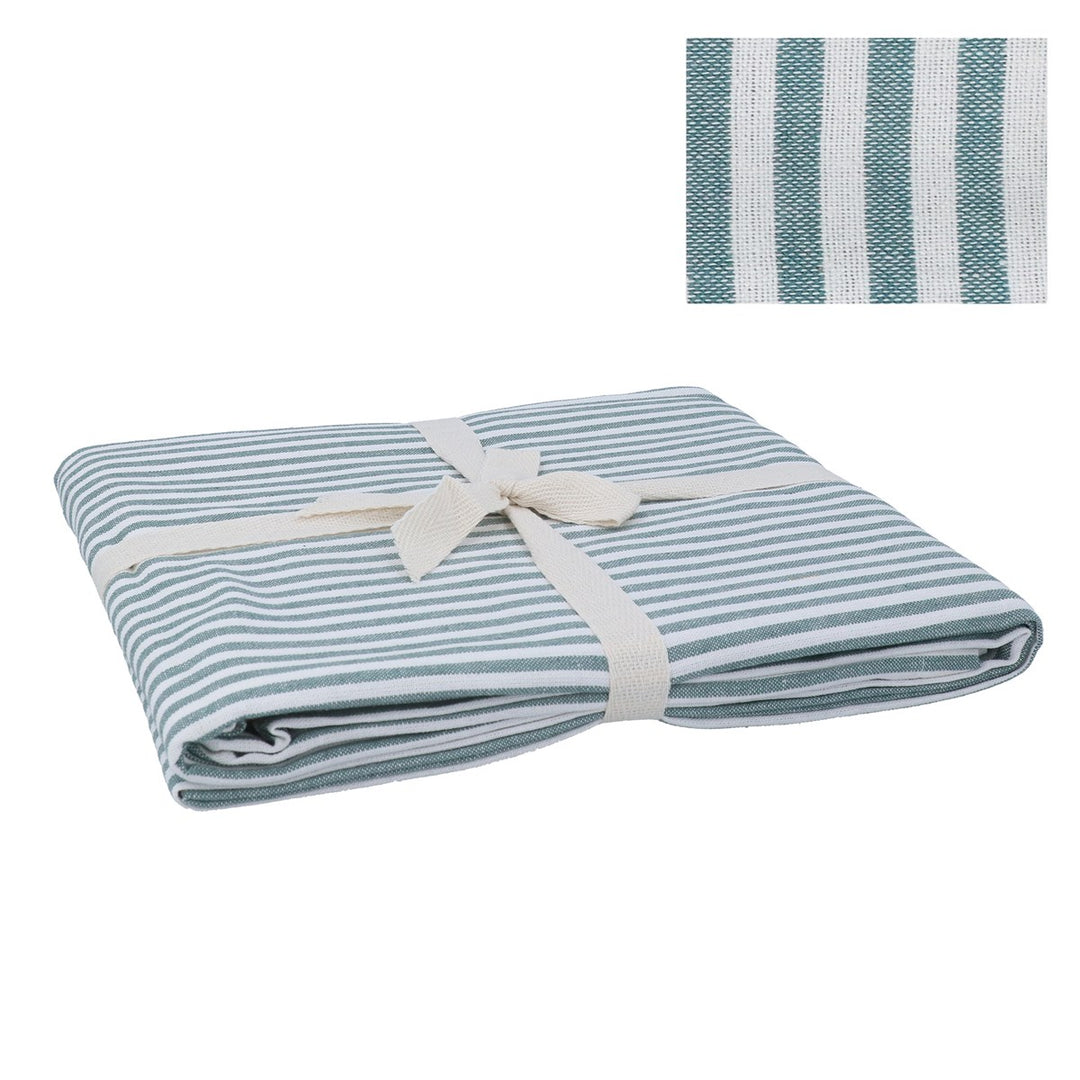 Green Cotton Mix Stripe Tablecloth, 160x250cm,  (LxWxD) 0.5x160x250cm