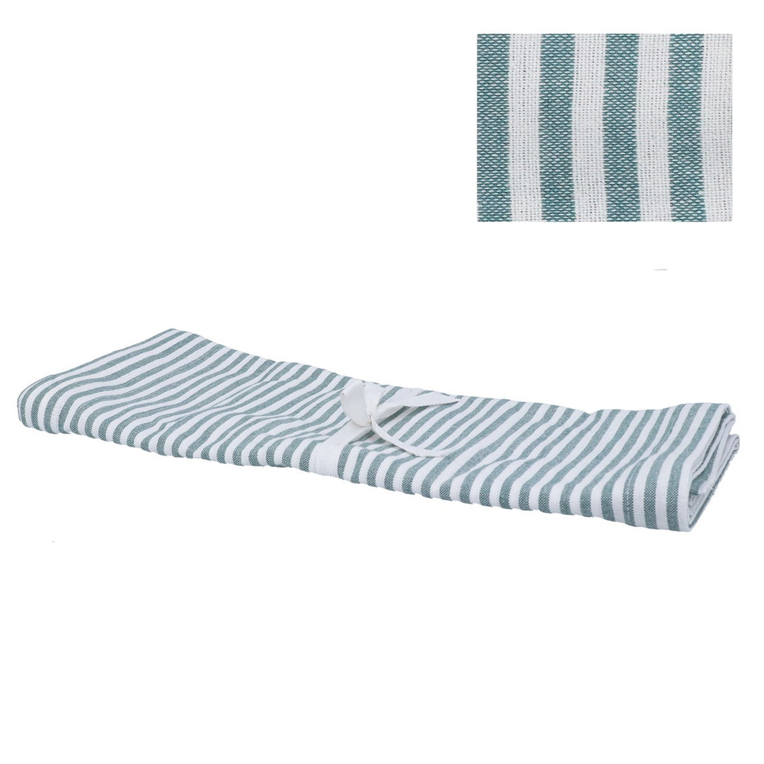 Green Cotton Mix Stripe Runner,  (LxWxD) 0.5x40x200cm