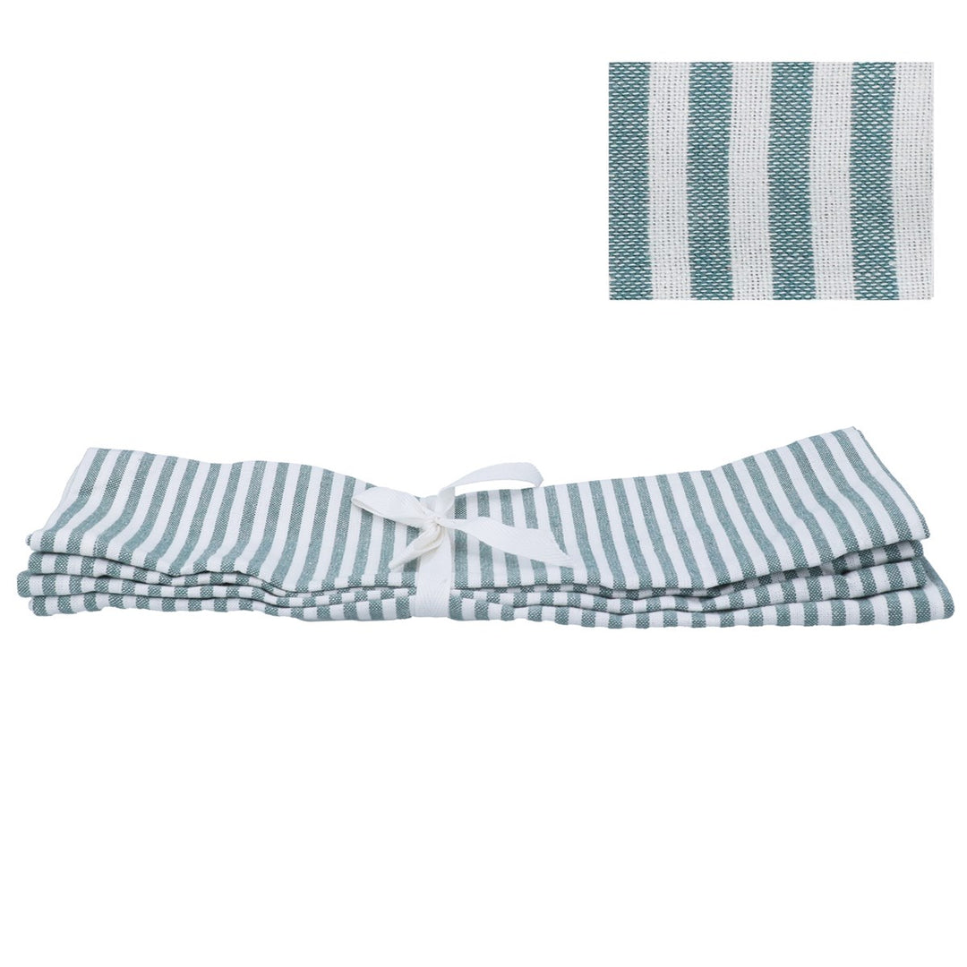 Green Cotton Mix Stripe Placemat, Pk/4,  (LxWxD) 0.5x33x45cm