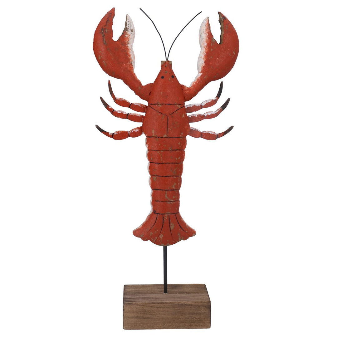 Rustic Wood Lobster on Plinth Orn, Lrg,  (LxWxD) 18.5x7x40.3cm