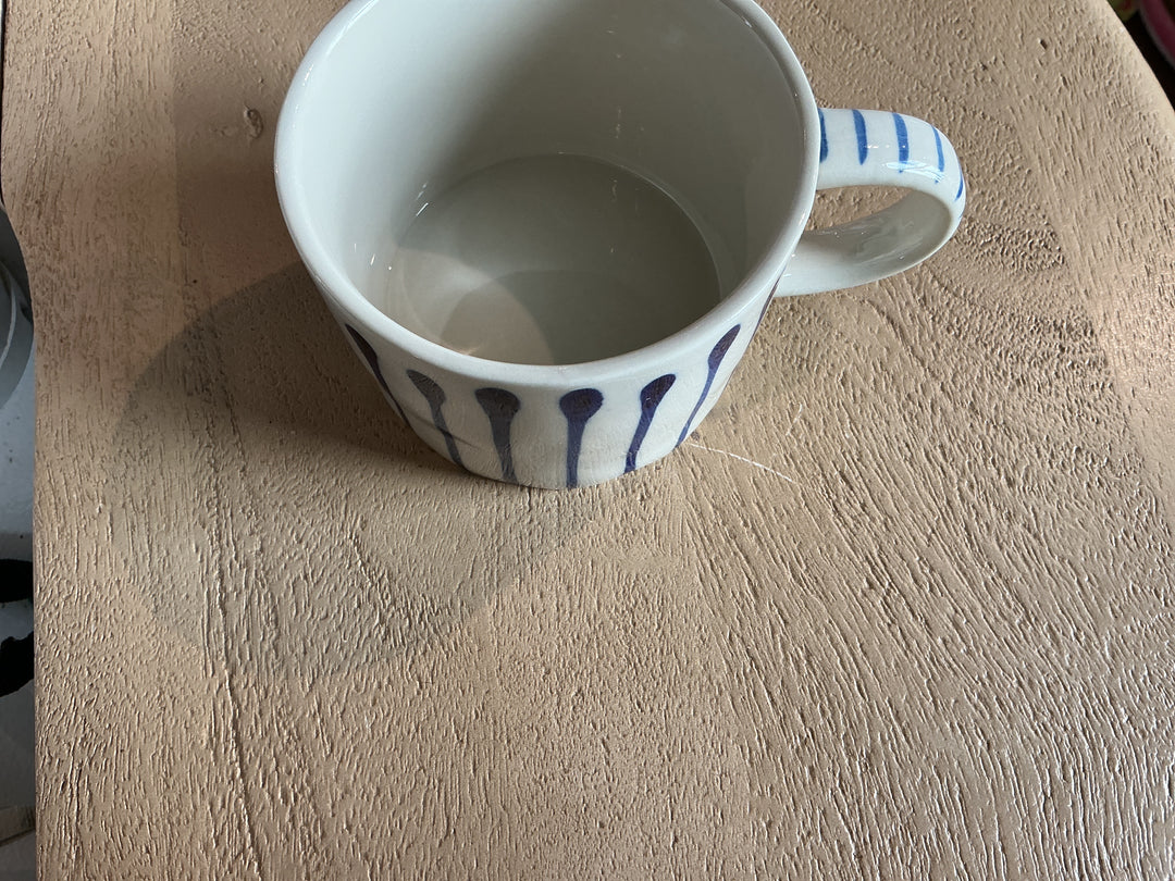Stoneware Mug - Blue Stripe,  (LxWxD) 7x13x9cm