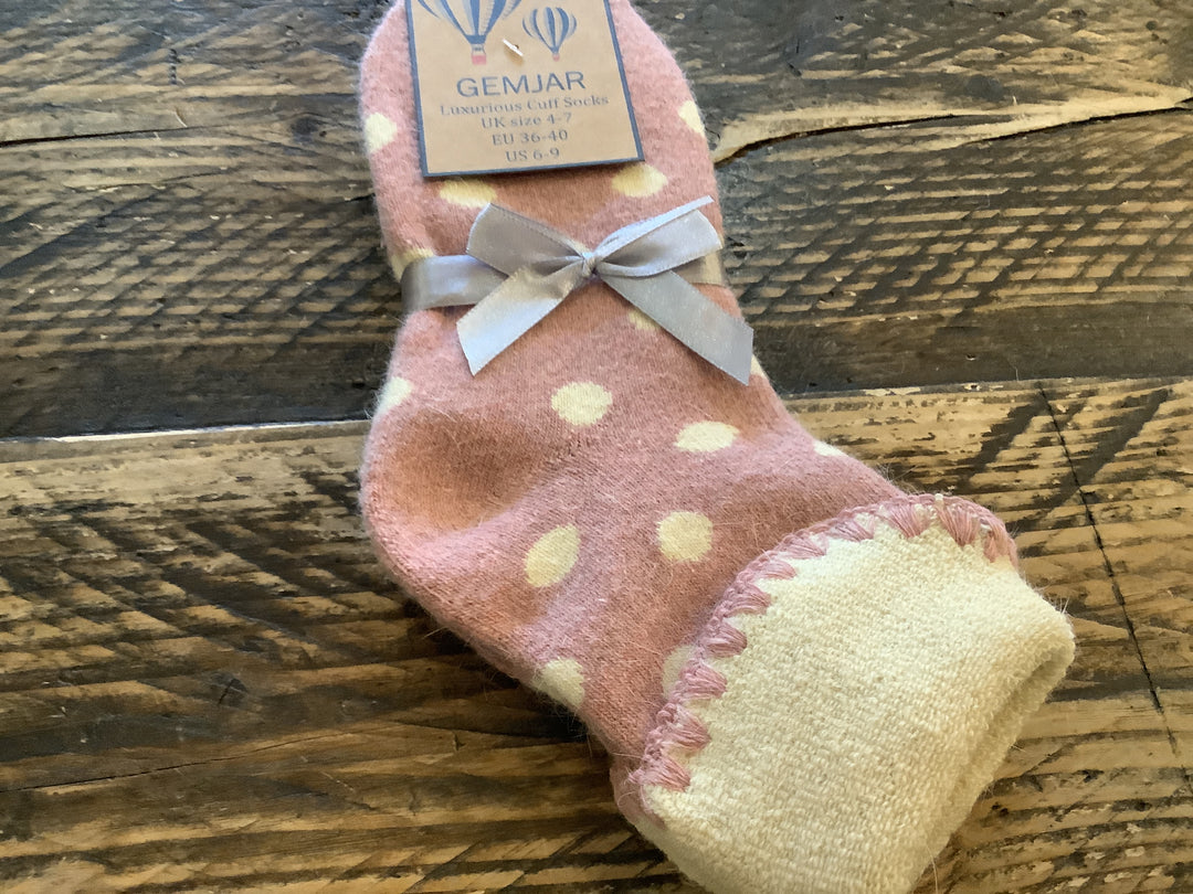 Pink Cuff Socks with Cream Spots size 4-7