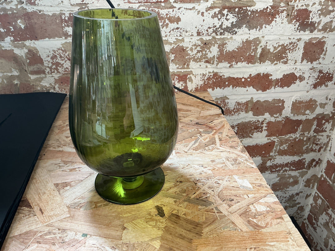 Olive Green Glass Pedestal Vase, Sml,  (LxWxD) 24x16x16cm