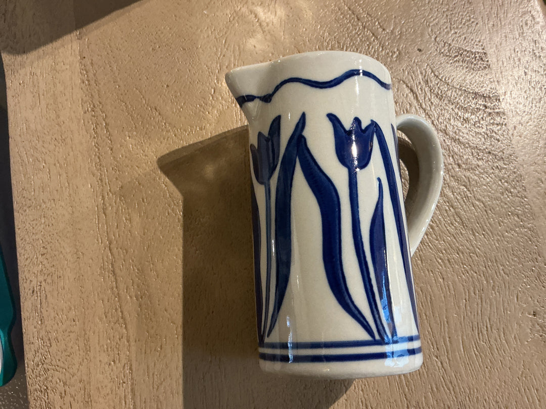Stoneware Milk Jug - Blue Tulips,  (LxWxD) 12x10x6cm