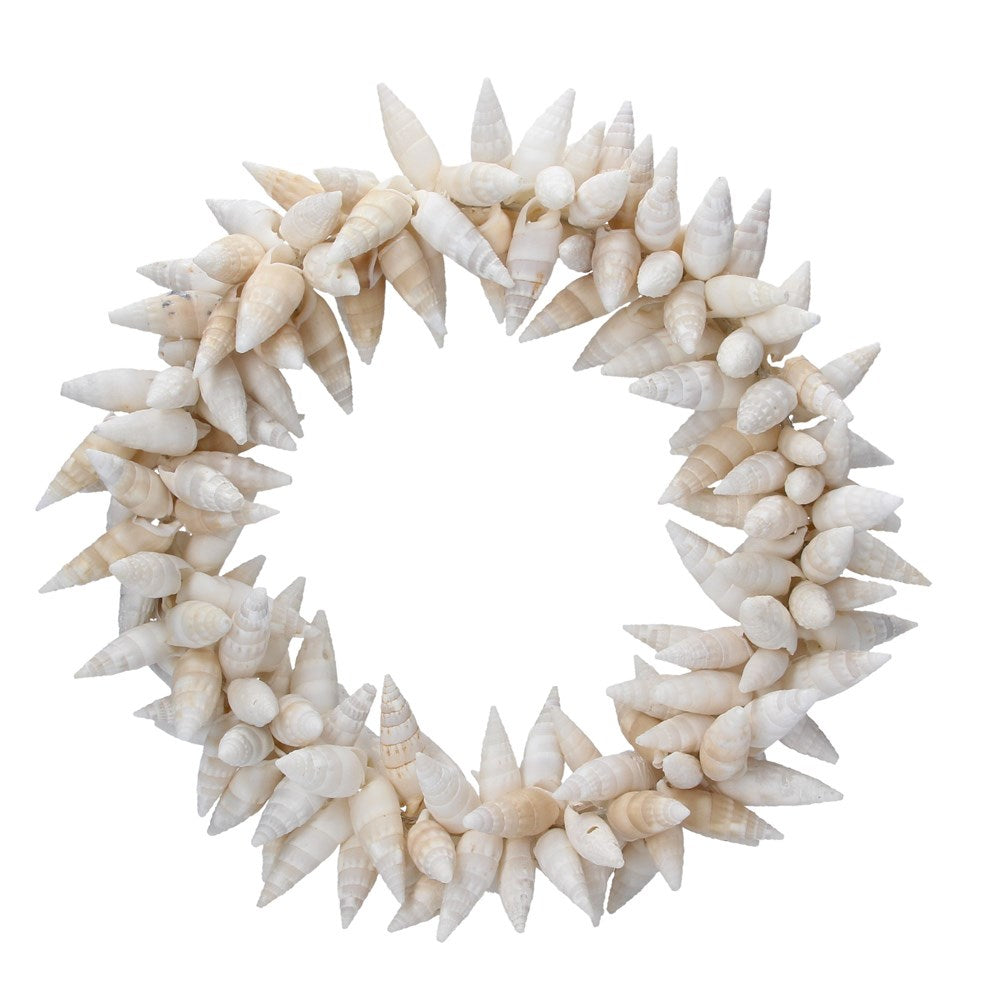 White Turret Shell Round Wreath,  (LxWxD) 27x27x7cm