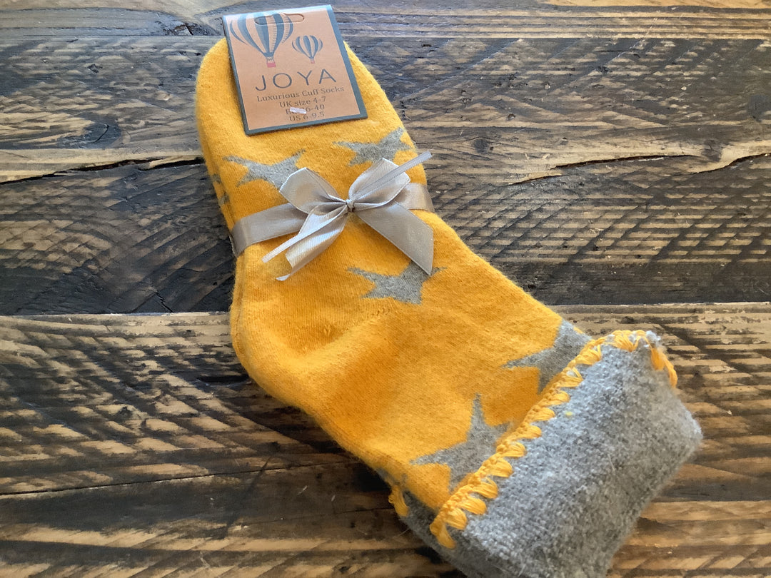 Mustard with Grey Stars Cuff Socks