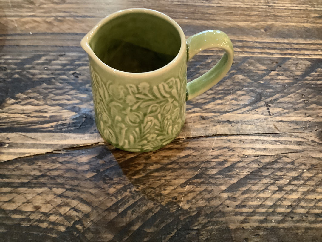 Country Flowers Green Stoneware Mini Jug,  (LxWxD) 7x9x7cm  S