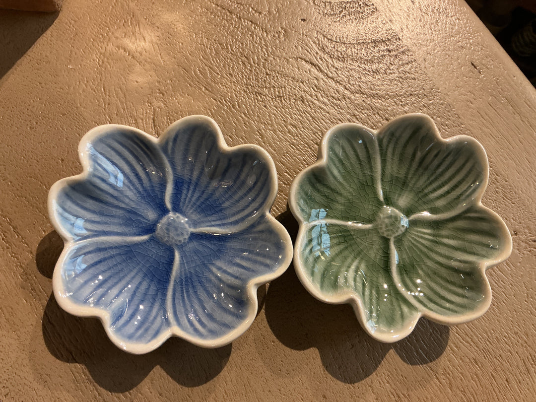 Stoneware Flower Mini Dish - Blue/Green,  (LxWxD) 3x10x10cm