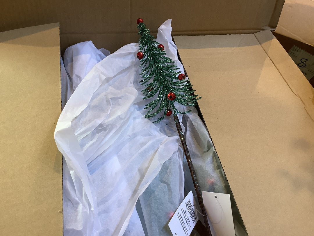 Slim Bristle Tree, 35cm - Green w Red Bells