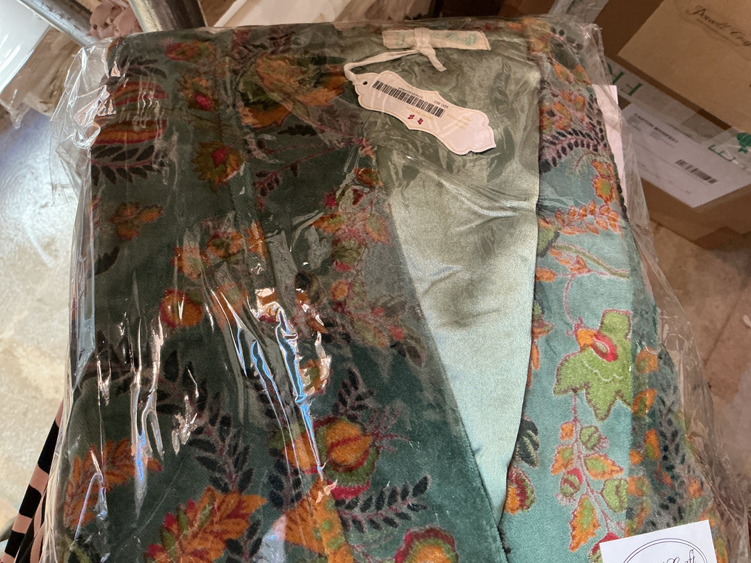 VELVET GREEN FLORAL DRESSING  GOWN SATIN LINED ONE SIZE