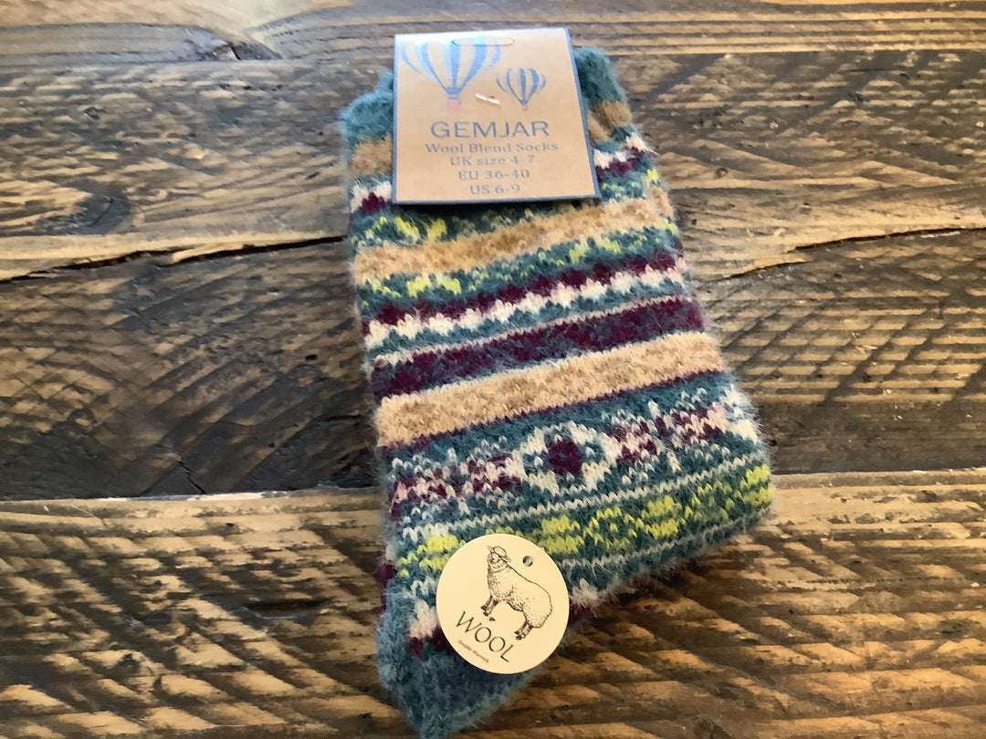 Green patterned Wool Blend socks size 4-7