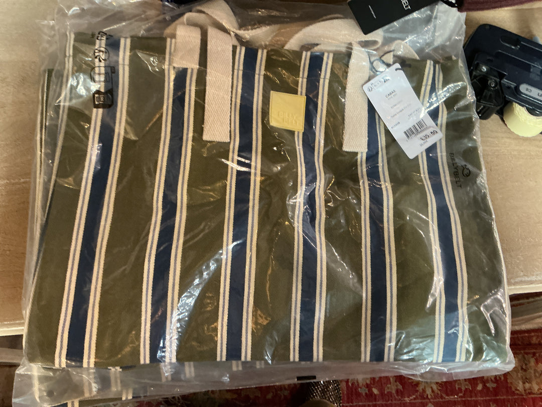 Tote Bag Khaki with blue stripes