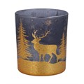 Smoked Glass Nite Lite w Gold Forest Scene, Sml