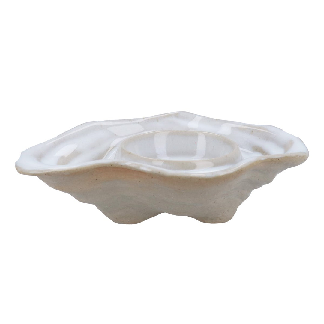 White Stoneware Oyster T-Lite Holder,  (LxWxD) 3x12x8cm