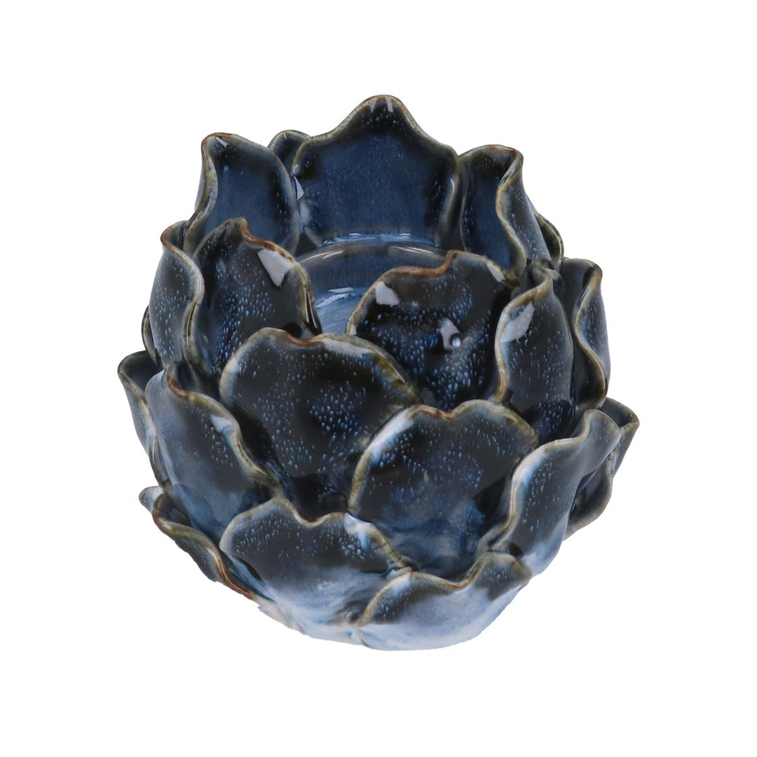 Navy Reactive Glaze Artichoke T-Lite Holder,  (LxWxD) 10x4x10cm