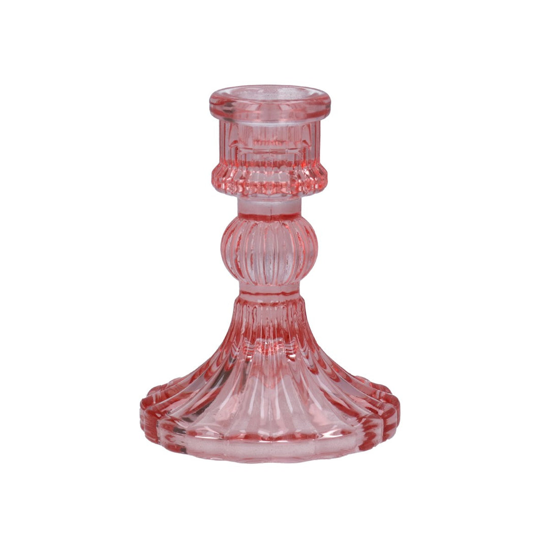 Dusky Pink Glass Classic Candlestick,  (LxWxD) 10x8x8cm