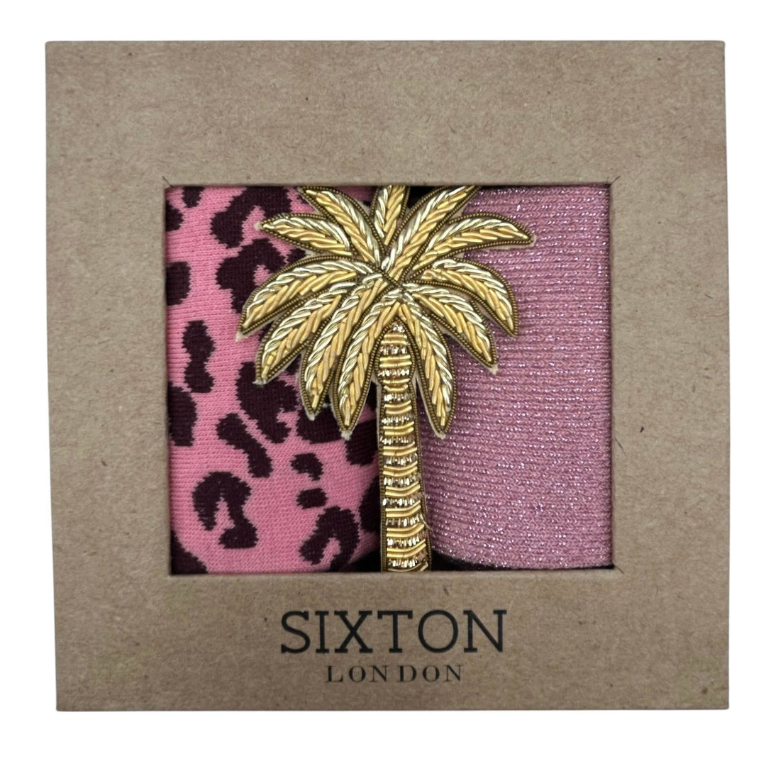 Pink Leopard & Pale Pink Vegas sock box duo with Palm Tree