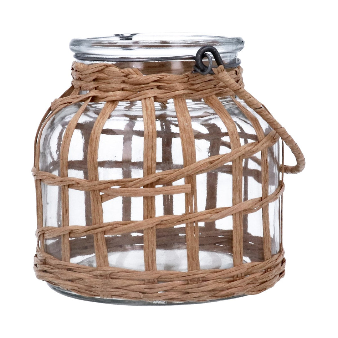 Glass & Rattan Lantern, Sml,  (LxWxD) 12x12x12cm