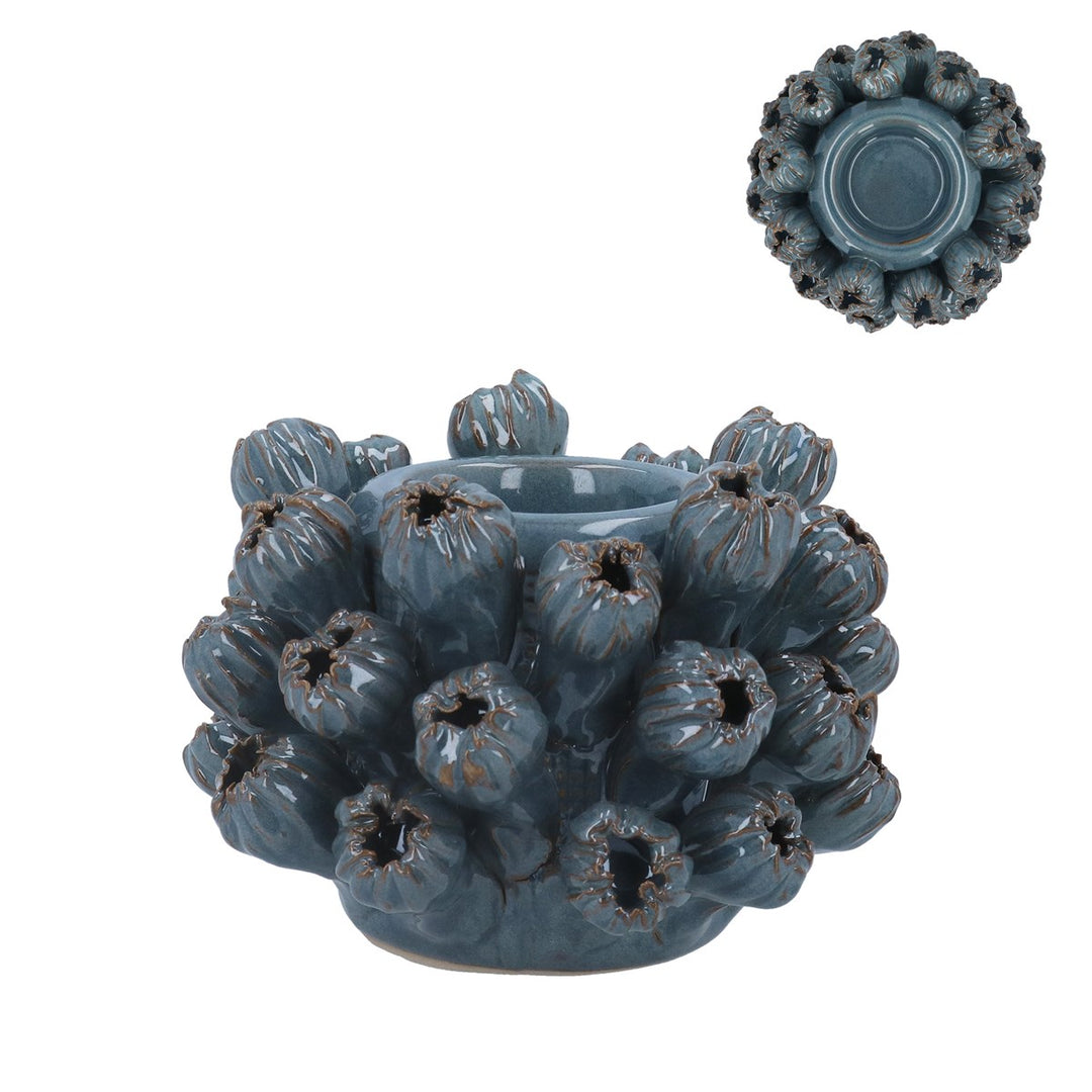 Blue Porcelain Seed Head T-Lite Holder