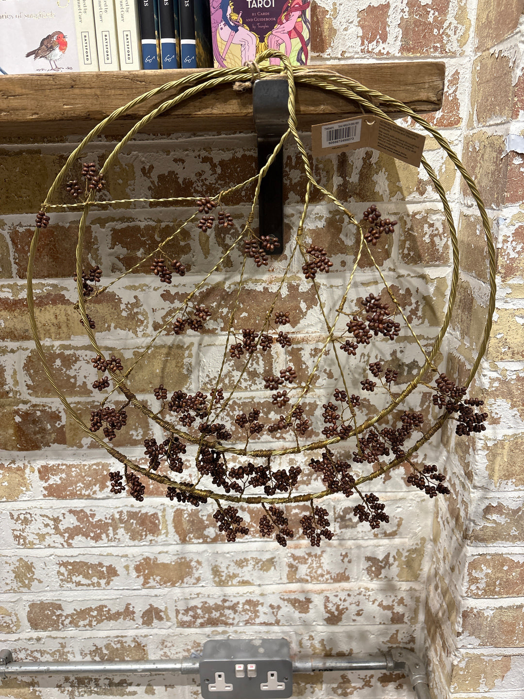 Tanu Layered Mango Wood Beaded Wreath - Brass & Ruby