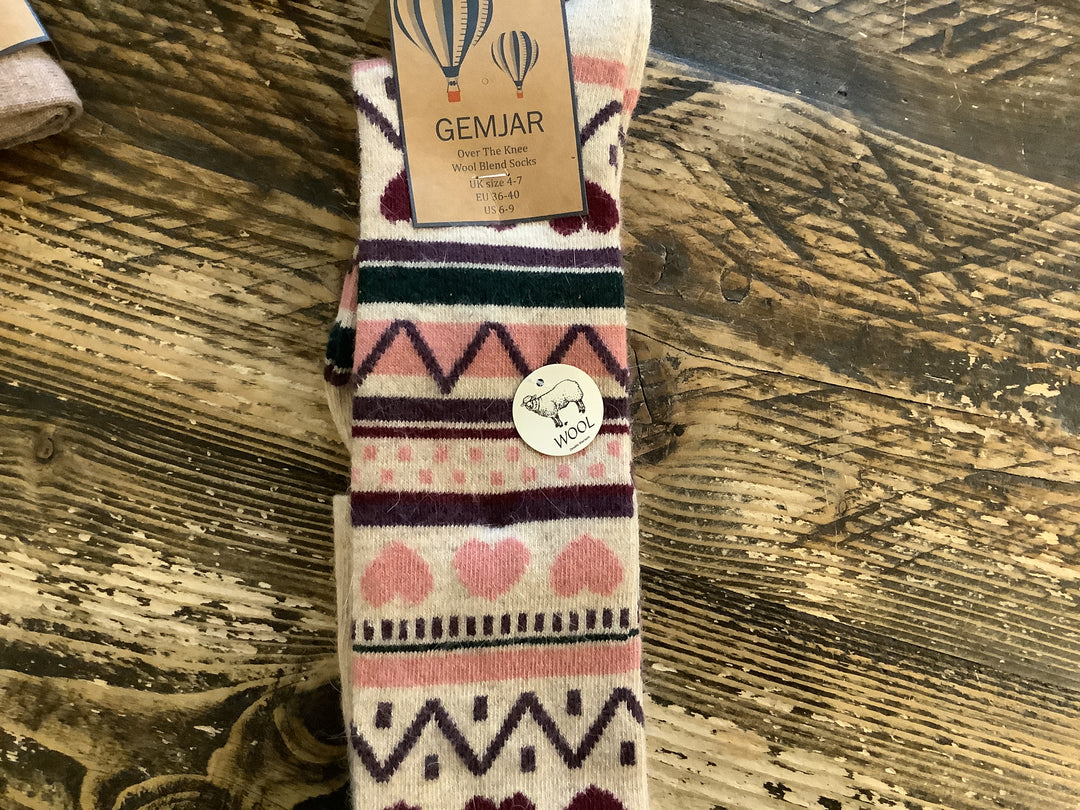 GEMJAR Wool Blend Socks (UK Size 4-7) Cream Patterned