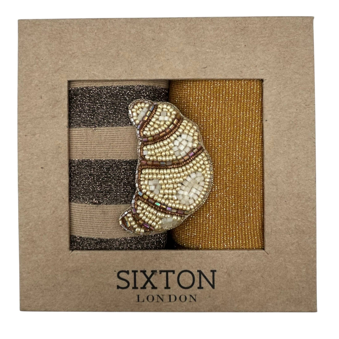 Sand Berlin & Copper Tokyo sock box duo with Croissant pin